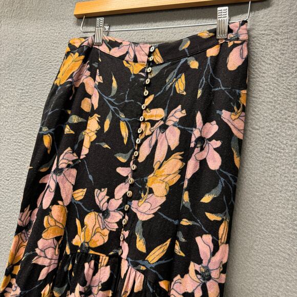 Free People Maxi Skirt Womens 2 Smooth Sailing Floral Front High Slit Button Up - Picture 8 of 13